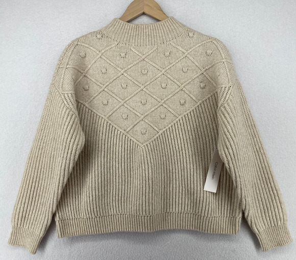 Calvin Klein Sweaters - CALVIN KLEIN Sweater Womens S Popcorn Yoke Ribbed Mock Jumper Pullover Beige NEW